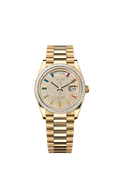 Rolex - Day-Date 36 Yellow Gold - Baguette / Paved - Rainbow / President — Ref. 128398TBR