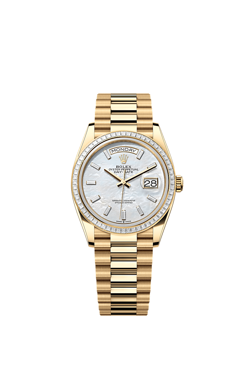Rolex - Day-Date 36 Yellow Gold - Baguette / MOP - Baguette / President — Ref. 128398TBR