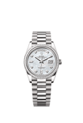 Rolex - Day-Date 36 White Gold - Baguette / MOP - Diamond / President — Ref. 128399TBR