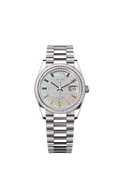 Rolex - Day-Date 36 Whtie Gold - Baguette / Paved - Rainbow / President — Ref. 128399TBR