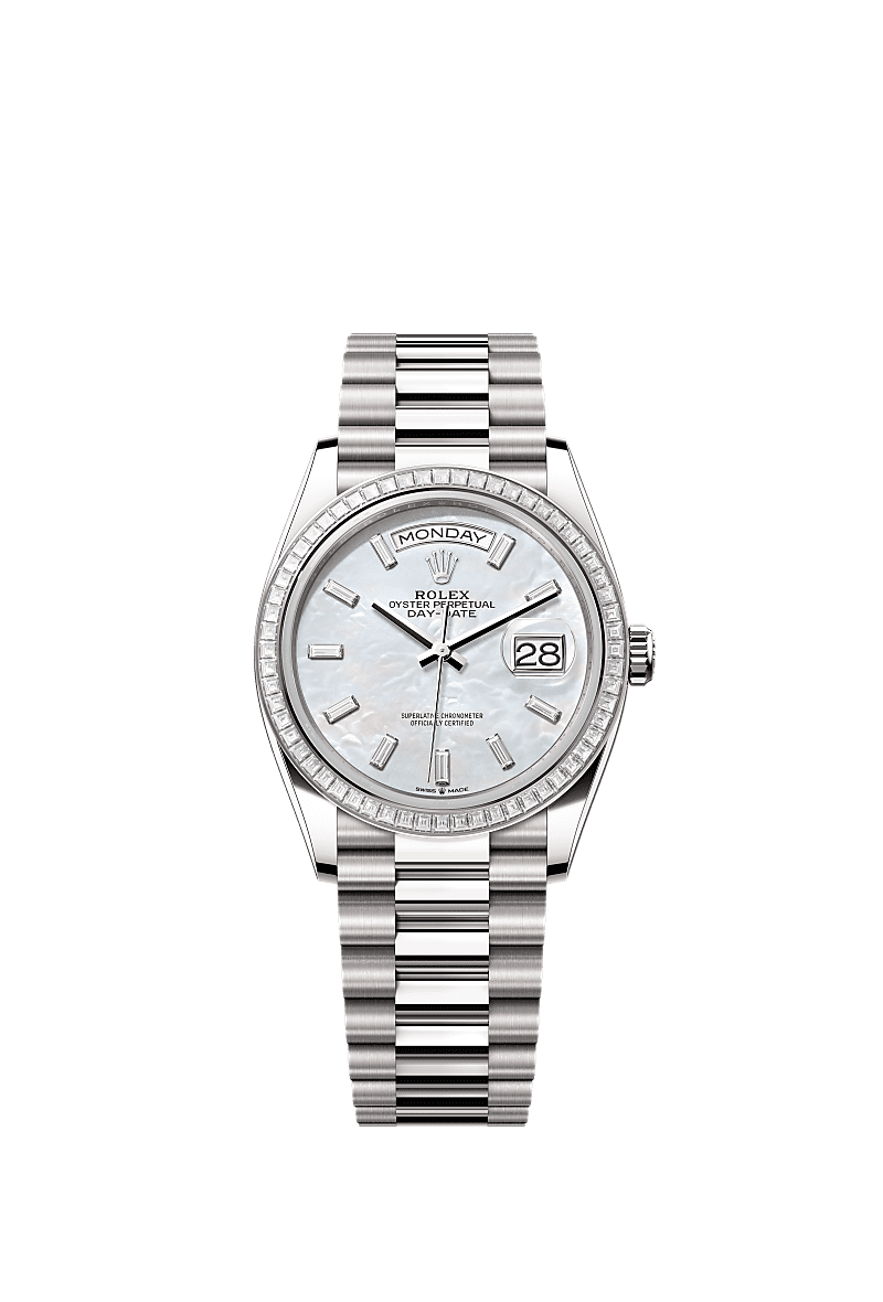 Rolex - Day-Date 36 White Gold - Baguette / MOP - Baguette / President — Ref. 128399TBR