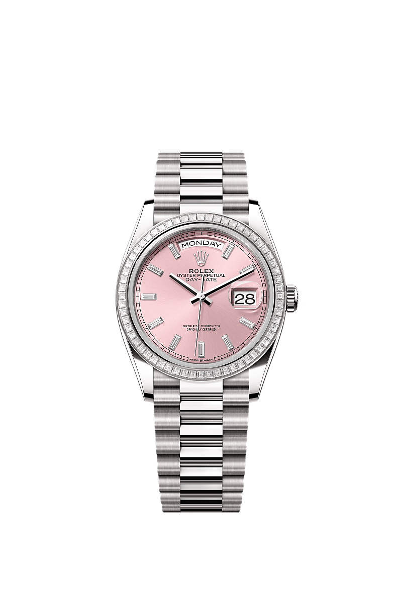 Rolex - Day-Date 36 White Gold - Baguette / Pink - Baguette / President — Ref. 128399TBR