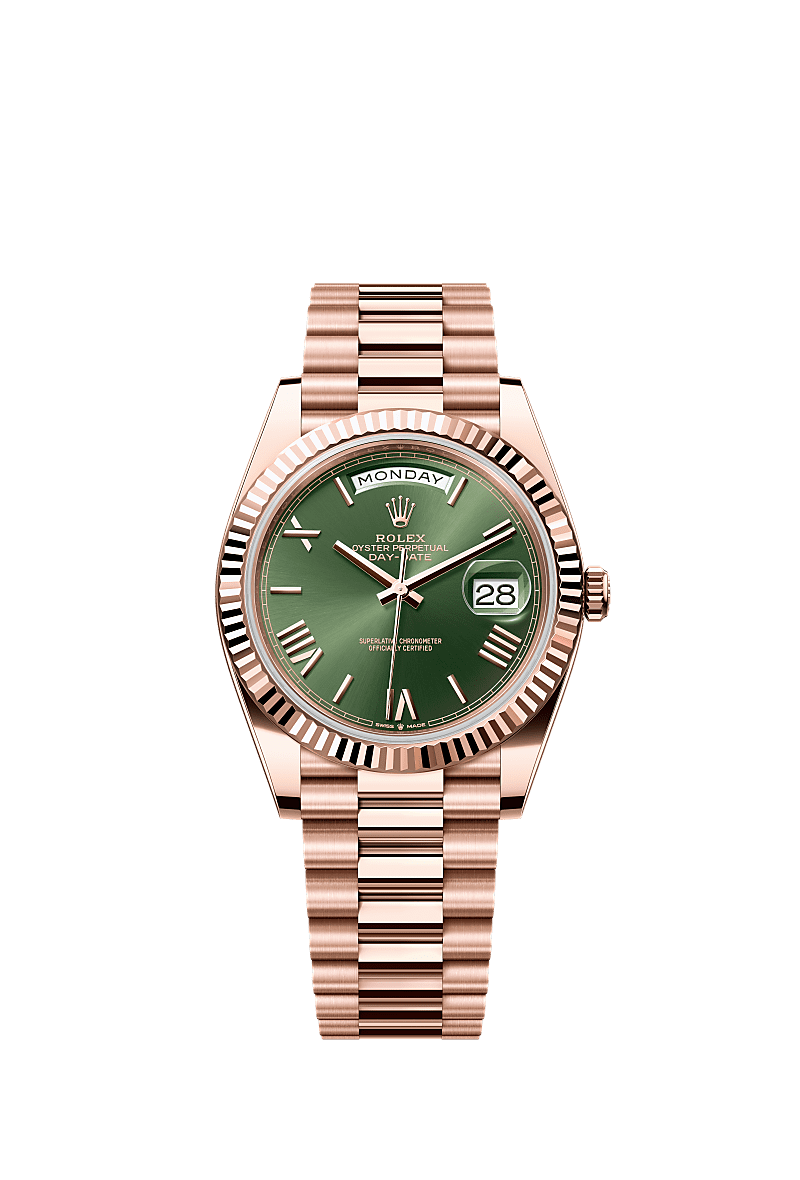 Rolex Day-Date 40 Everose / Olive - Roman — Ref. 228235