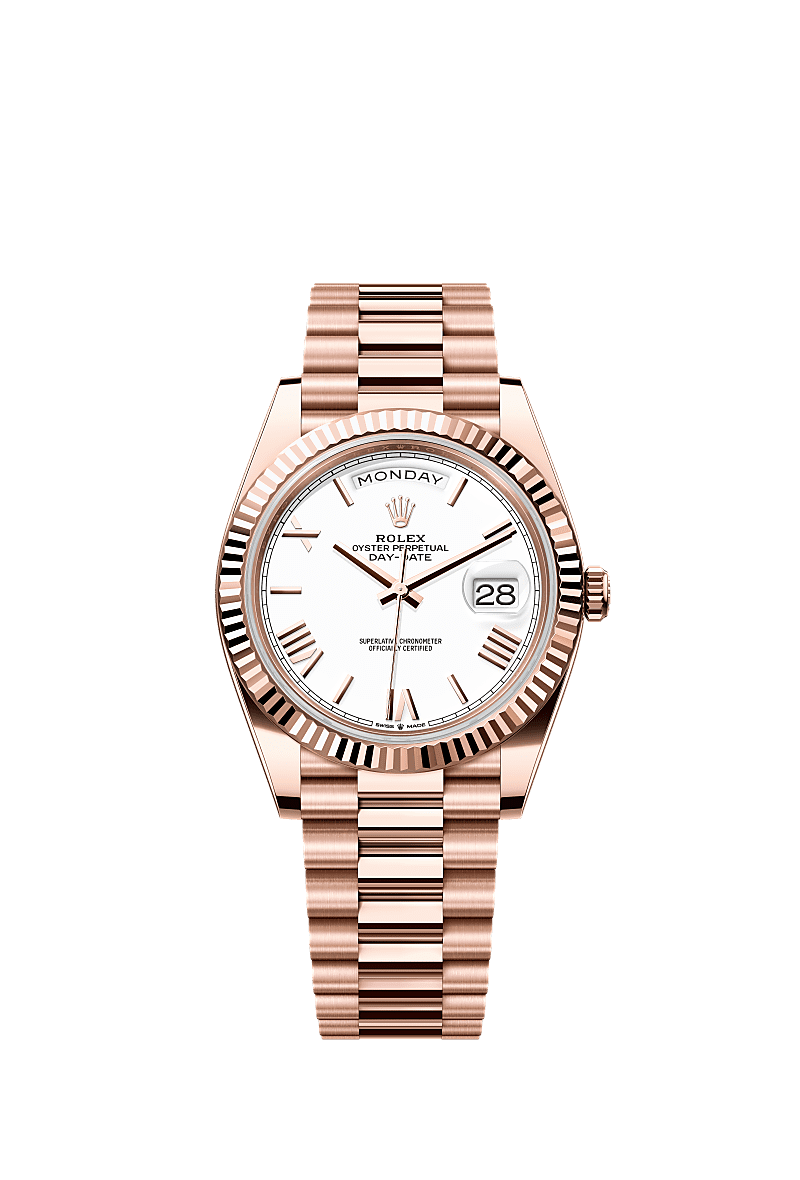 Rolex Day-Date 40 Everose / White - Roman — Ref. 228235