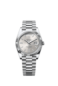 Rolex Day-Date 40 Platinum - Fluted / Silver - Baguette — Ref. 228236