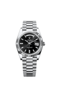 Rolex Day-Date 40 Platinum - Fluted / Black - Baguette — Ref. 228236