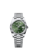 Rolex Day-Date 40 Platinum - Fluted / Green - Roman — Ref. 228236