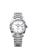 Rolex Day-Date 40 Platinum - Fluted / White - Roman — Ref. 228236
