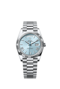 Rolex Day-Date 40 Platinum - Fluted / Ice Blue - Roman — Ref. 228236