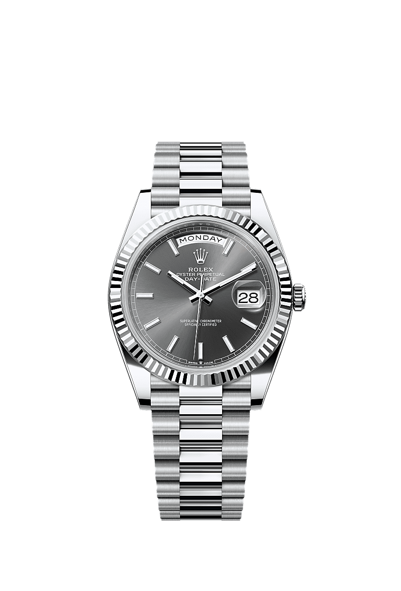 Rolex Day-Date 40 Platinum - Fluted / Slate — Ref. 228236