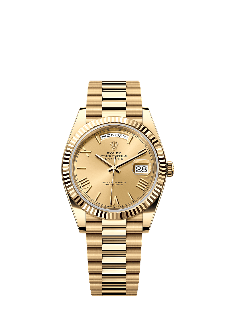 Rolex Day-Date 40 Yellow Gold / Champagne - Roman — Ref. 228238