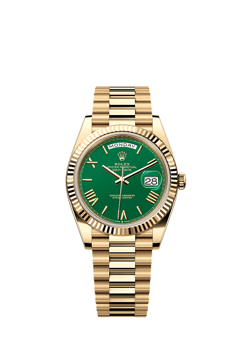 Rolex Day-Date 40 Yellow Gold / Green - Roman — Ref. 228238