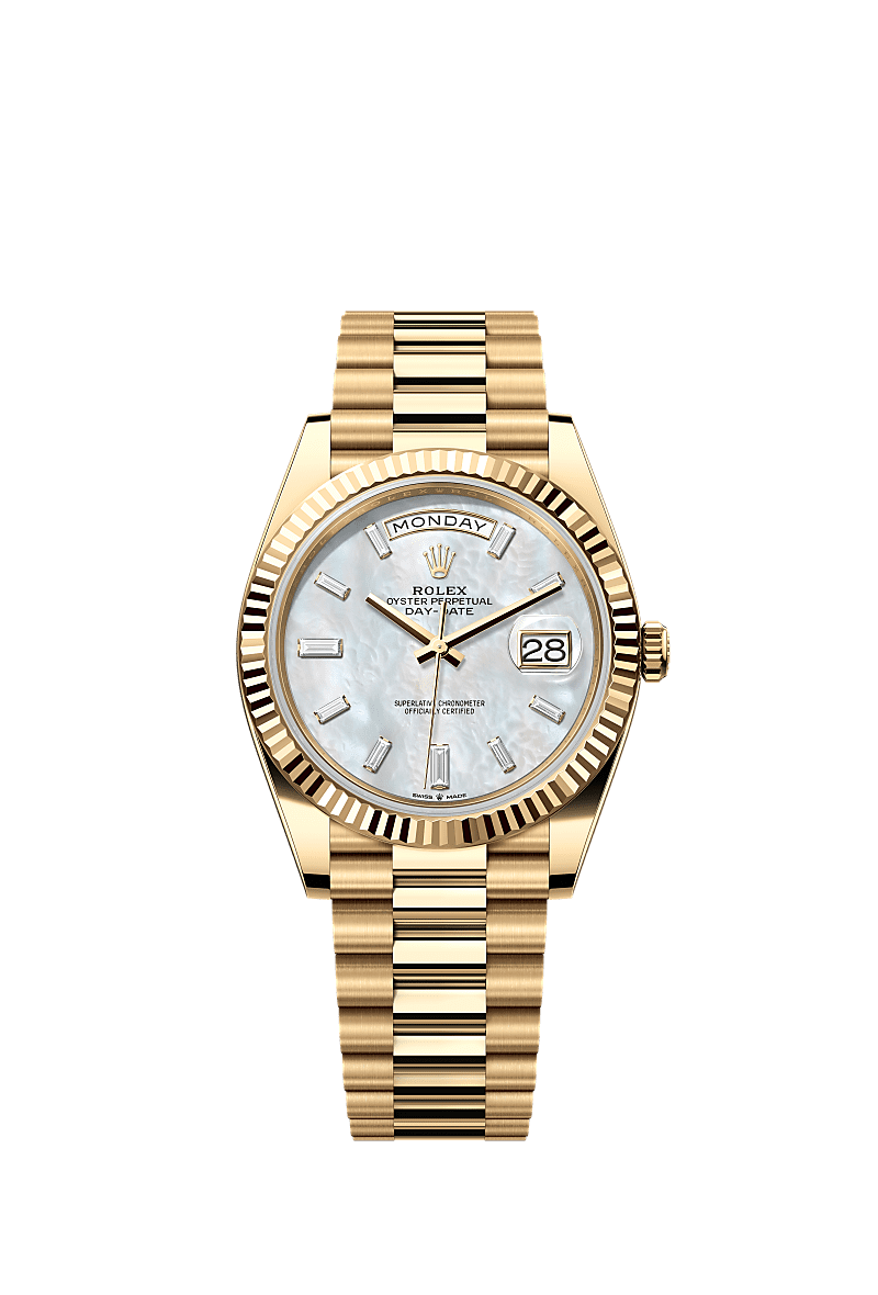 Rolex - Day-Date 40 Yellow Gold - Fluted / MOP - Baguette — Ref. 228238