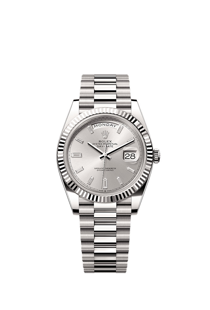 Rolex Day-Date 40 White Gold / Silver - Diamond — Ref. 228239