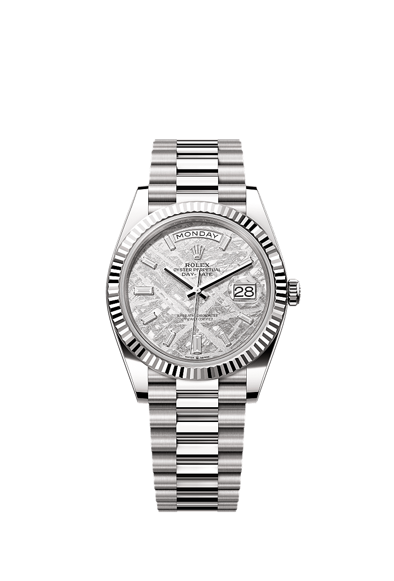 Rolex Day-Date 40 White Gold / Meteorite - Baquette — Ref. 228239