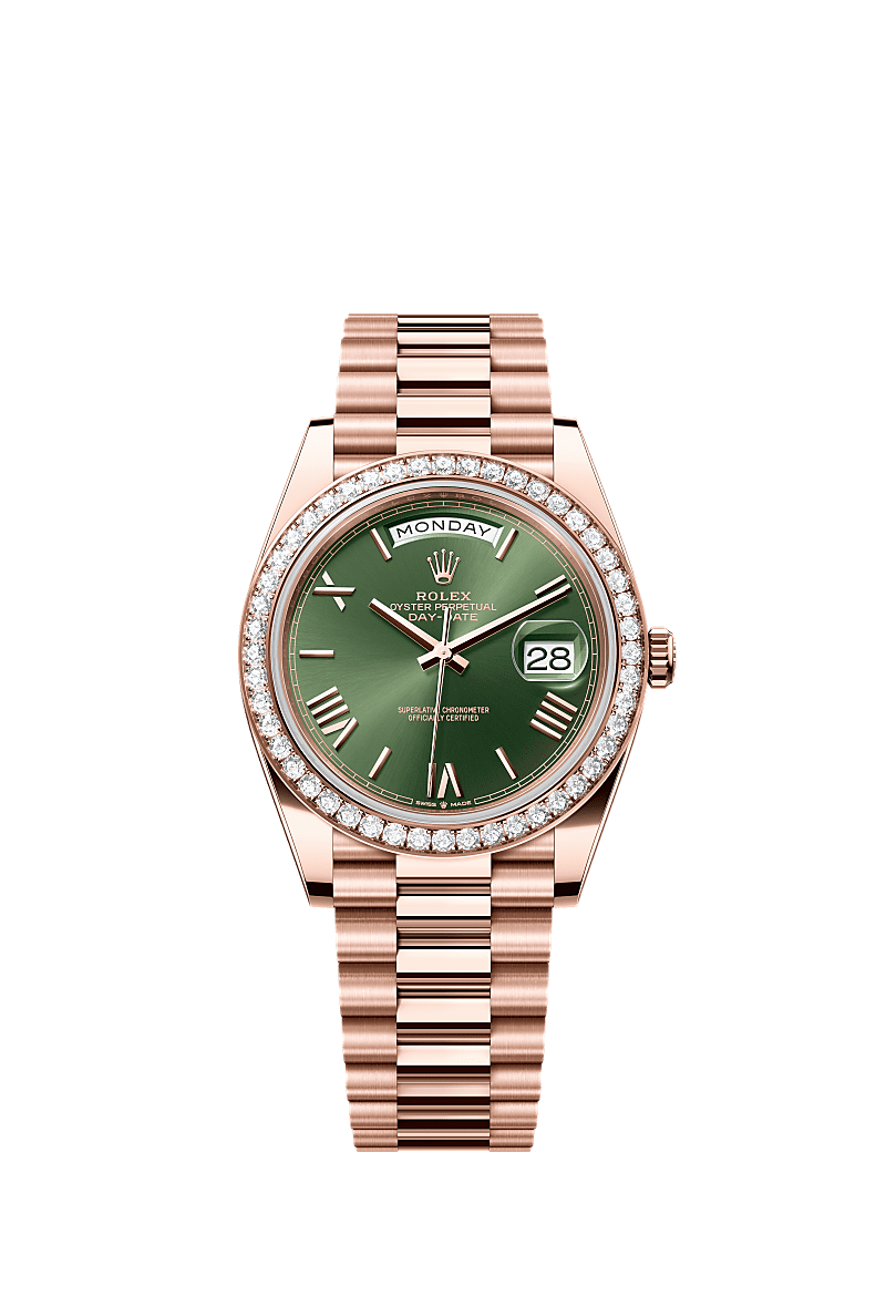 Rolex - Day-Date 40 Everose / Diamond / Green - Roman — Ref. 228345RBR