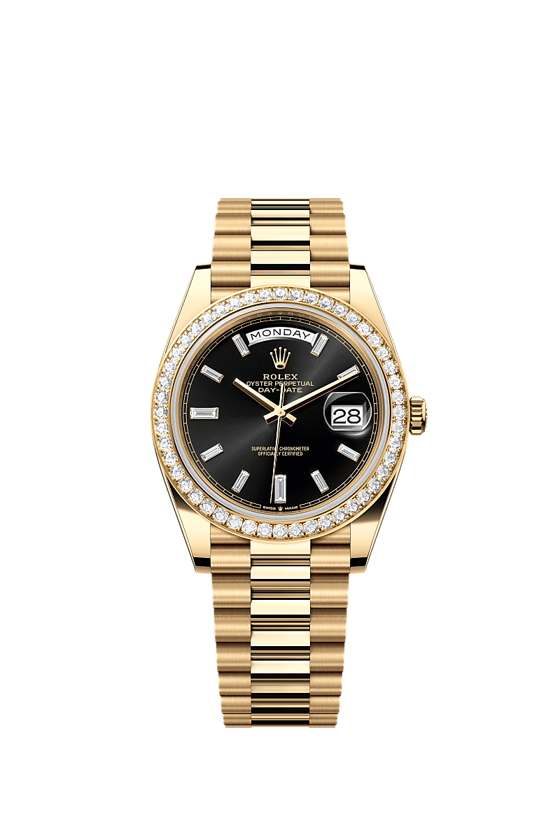 Rolex - Day-Date 40 Yellow Gold / Diamond / Black Baguette — Ref. 228348RBR