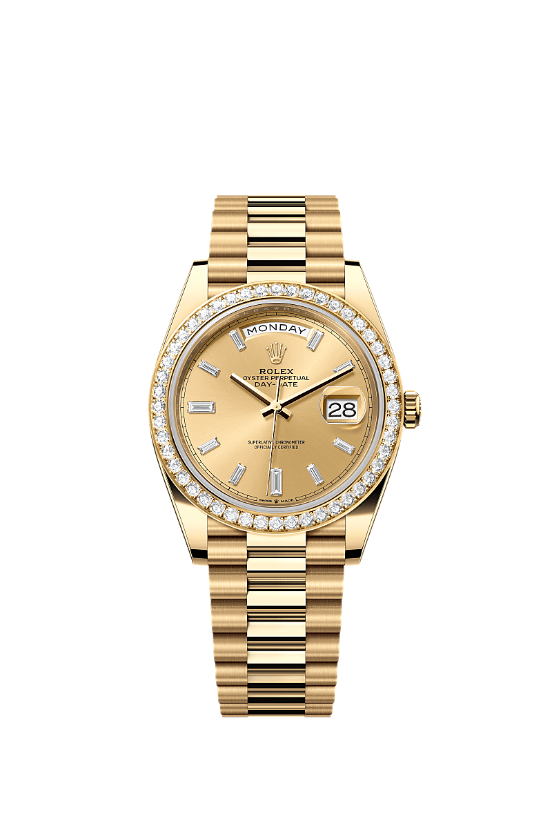 Rolex - Day-Date 40 Yellow Gold / Diamond / Champagne - Baguette — Ref. 228348RBR