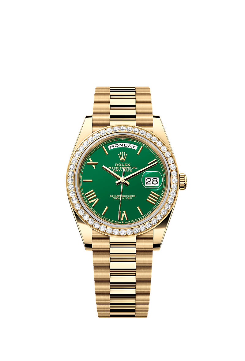 Rolex Day-Date 40 Yellow Gold - Diamond / Green - Roman — Ref. 228348RBR