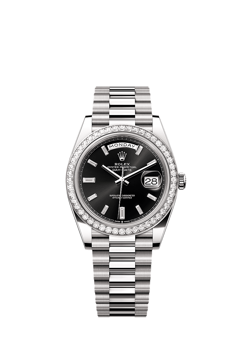 Rolex - Day-Date 40 White Gold / Diamond / Black - Baguette — Ref. 228349RBR