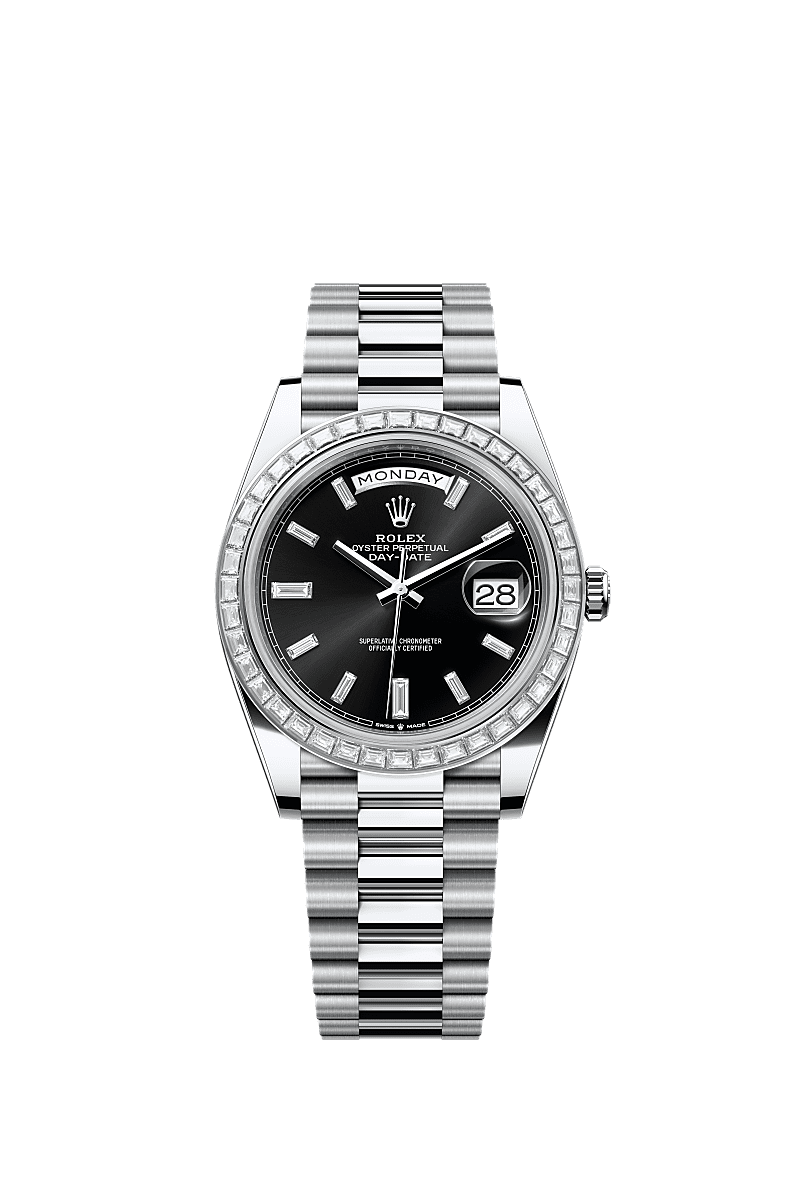 Rolex - Day-Date 40 Platinum Baguette / Silver Baguette — Ref. 228396TBR