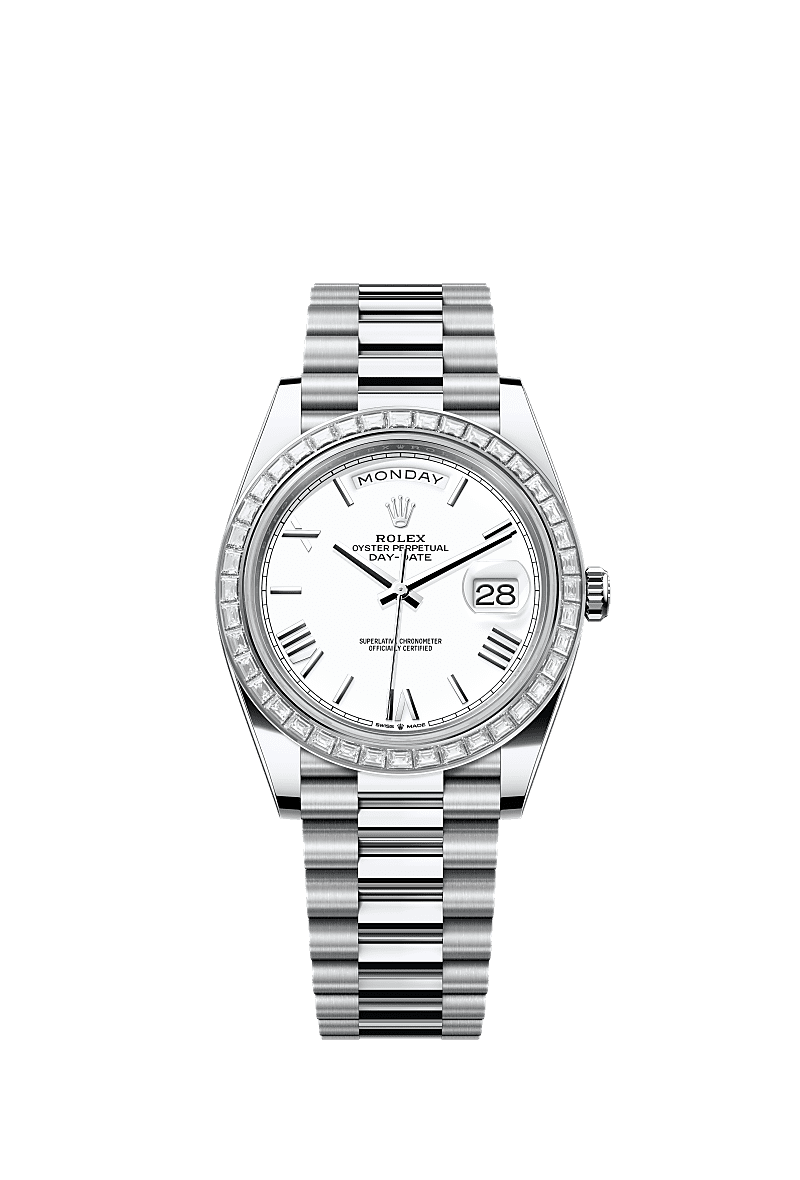 Rolex - Day-Date 40 Platinum Baguette / White Roman — Ref. 228396TBR