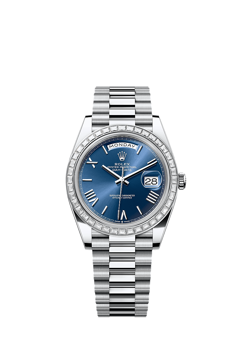 Rolex - Day-Date 40 Platinum Baguette / Blue Roman — Ref. 228396TBR