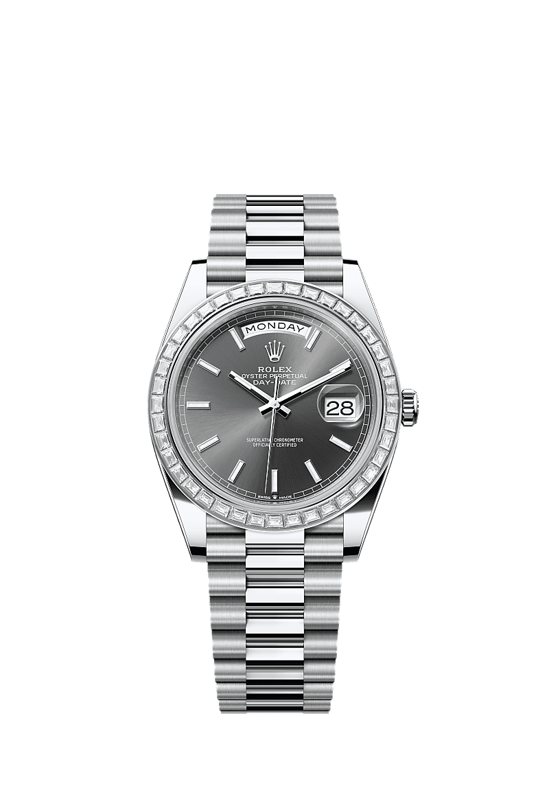 Rolex - Day-Date 40 Platinum / Baguette / Grey — Ref. 228396TBR