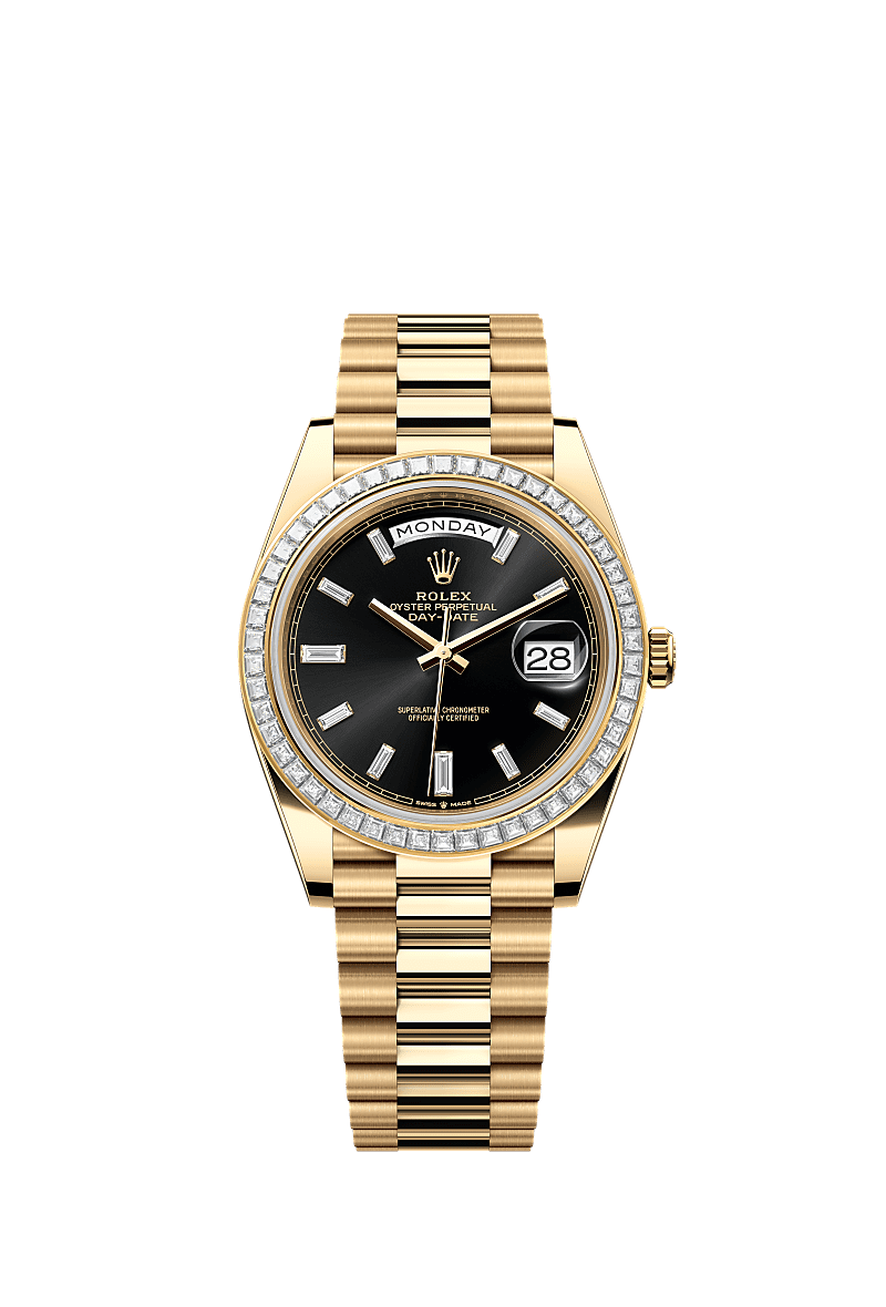 Rolex - Day-Date 40 Yellow Gold / Baguette / Black Diamonds — Ref. 228398TBR