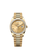 Rolex - Day-Date 40 Yellow Gold / Baguette / Champagne Roman — Ref. 228398TBR