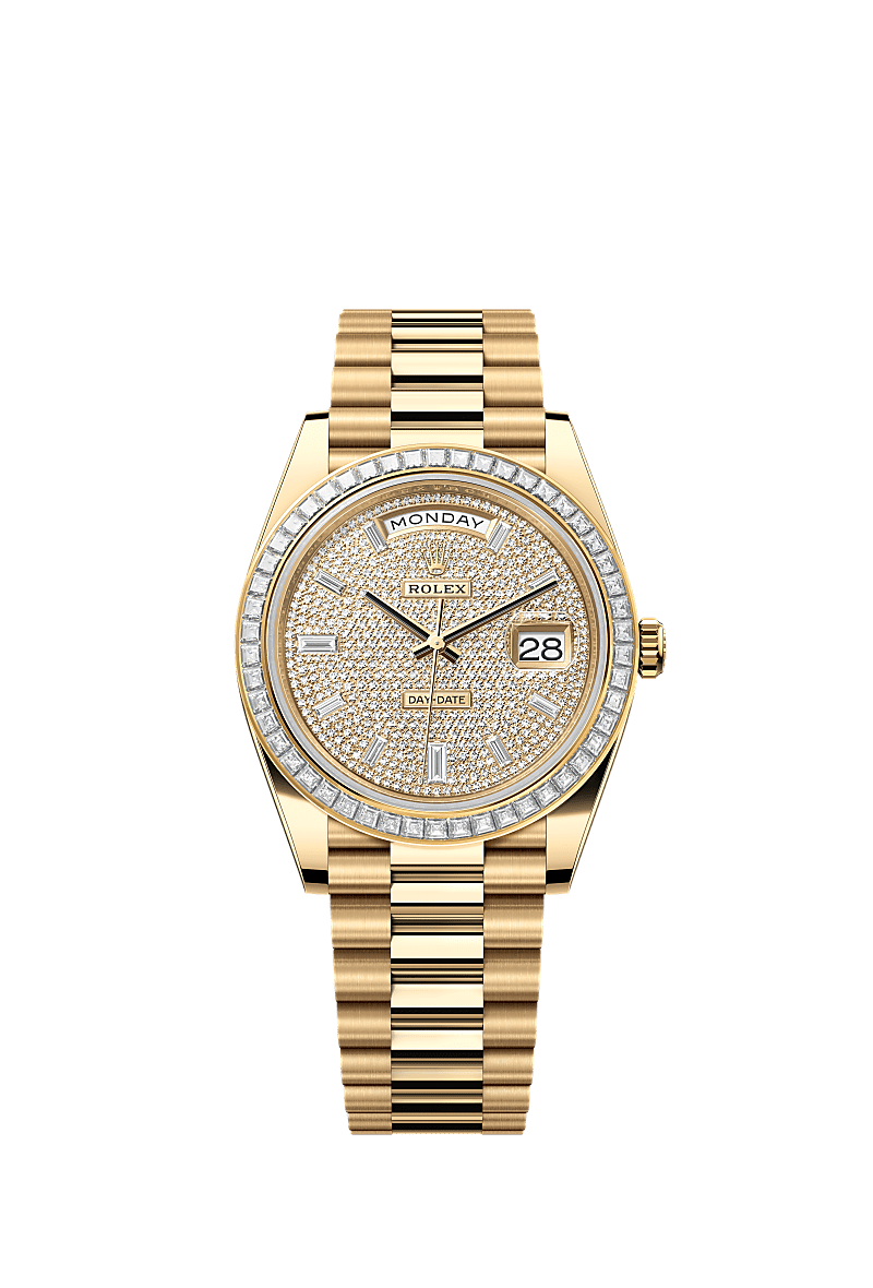 Rolex Day-Date 40 Yellow Gold - Baguette / Paved — Ref. 228398TBR