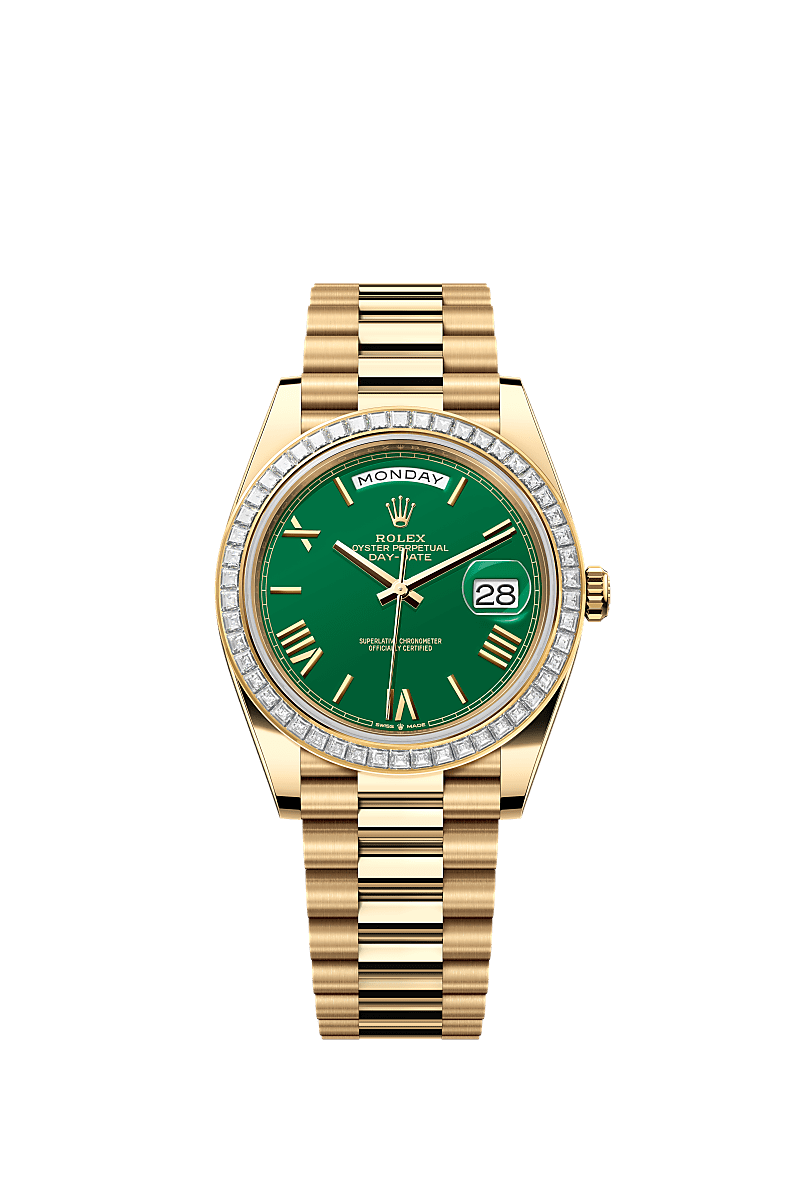 Rolex Day-Date 40 Yellow Gold - Diamond / Green - Roman — Ref. 228398TBR