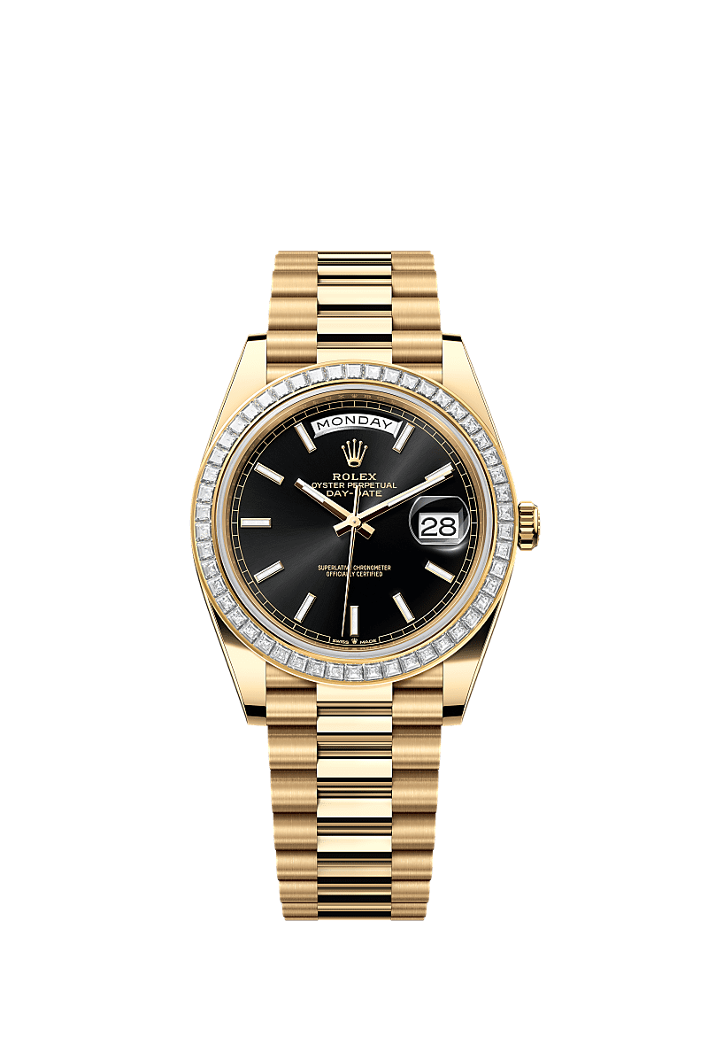 Rolex - Day-Date 40 Yellow Gold - Baguette / Black — Ref. 228398TBR
