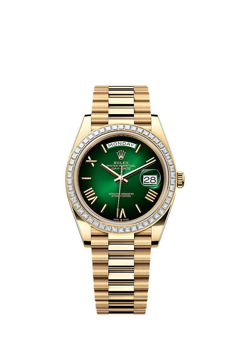 Rolex - Day-Date 40 Yellow Gold - Baguette / Green Ombr̩ — Ref. 228398TBR