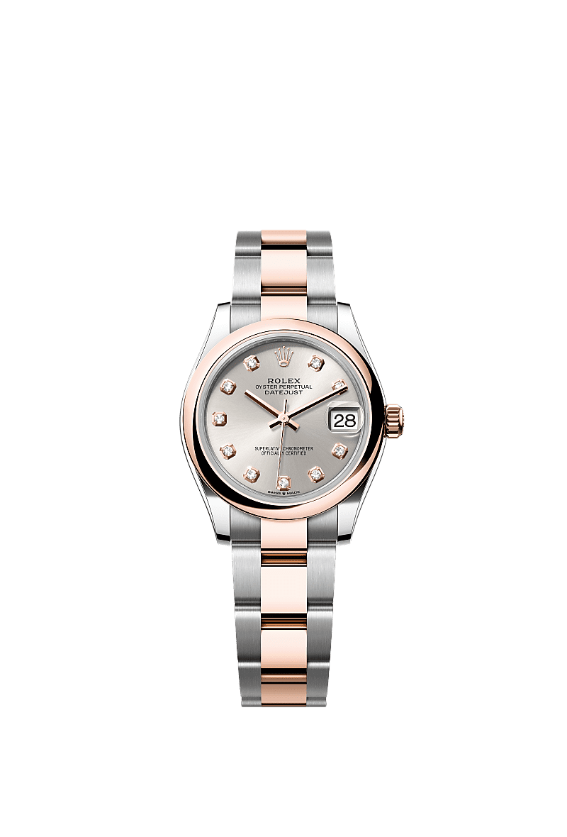 Rolex Datejust 31 Stainless Steel/ Rose Gold / Domed / Silver - Diamond / Oyster — Ref. 278241