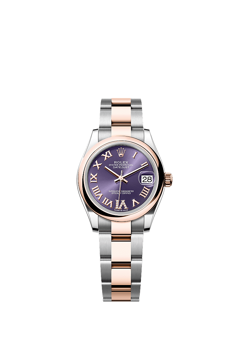 Rolex Datejust 31 Stainless Steel/ Rose Gold / Domed / Aubergine - Roman / Oyster — Ref. 278241