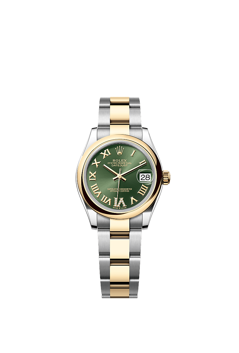 Rolex Datejust 31 Stainless Steel / Yellow Gold / Domed / Olive - Roman / Oyster — Ref. 278243