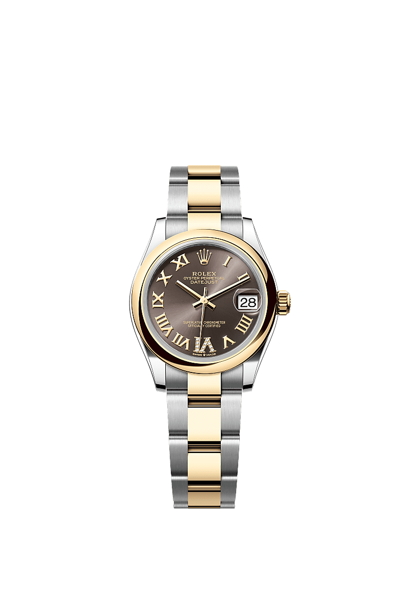 Rolex Datejust 31 Stainless Steel / Yellow Gold / Domed / Grey - Roman / Oyster — Ref. 278243