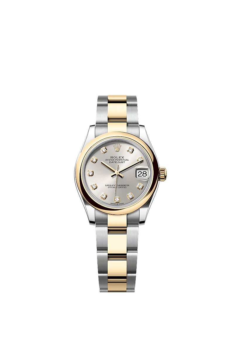 Rolex Datejust 31 Stainless Steel / Yellow Gold / Domed / Silver - Diamond / Oyster — Ref. 278243