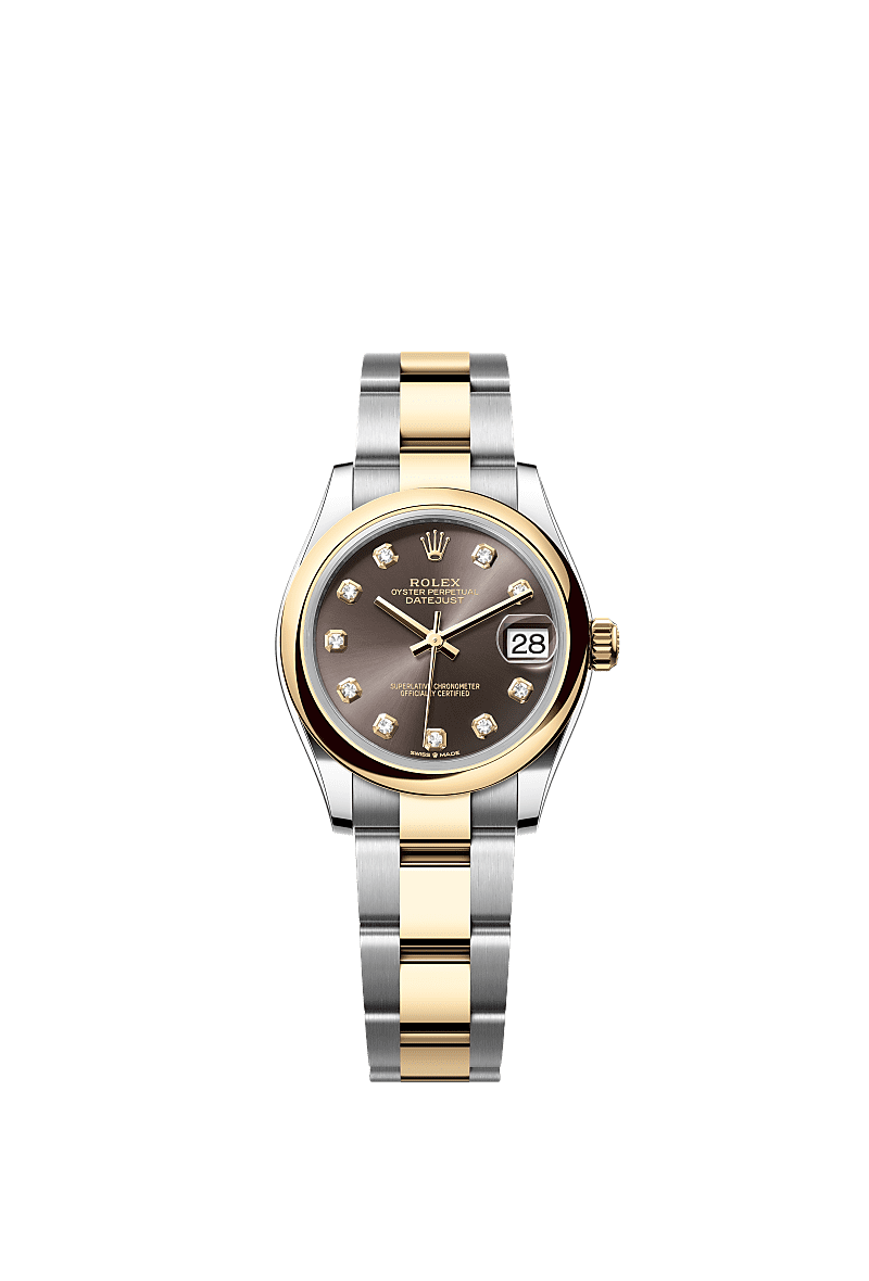 Rolex Datejust 31 Stainless Steel / Yellow Gold / Domed / Grey - Diamond / Oyster — Ref. 278243
