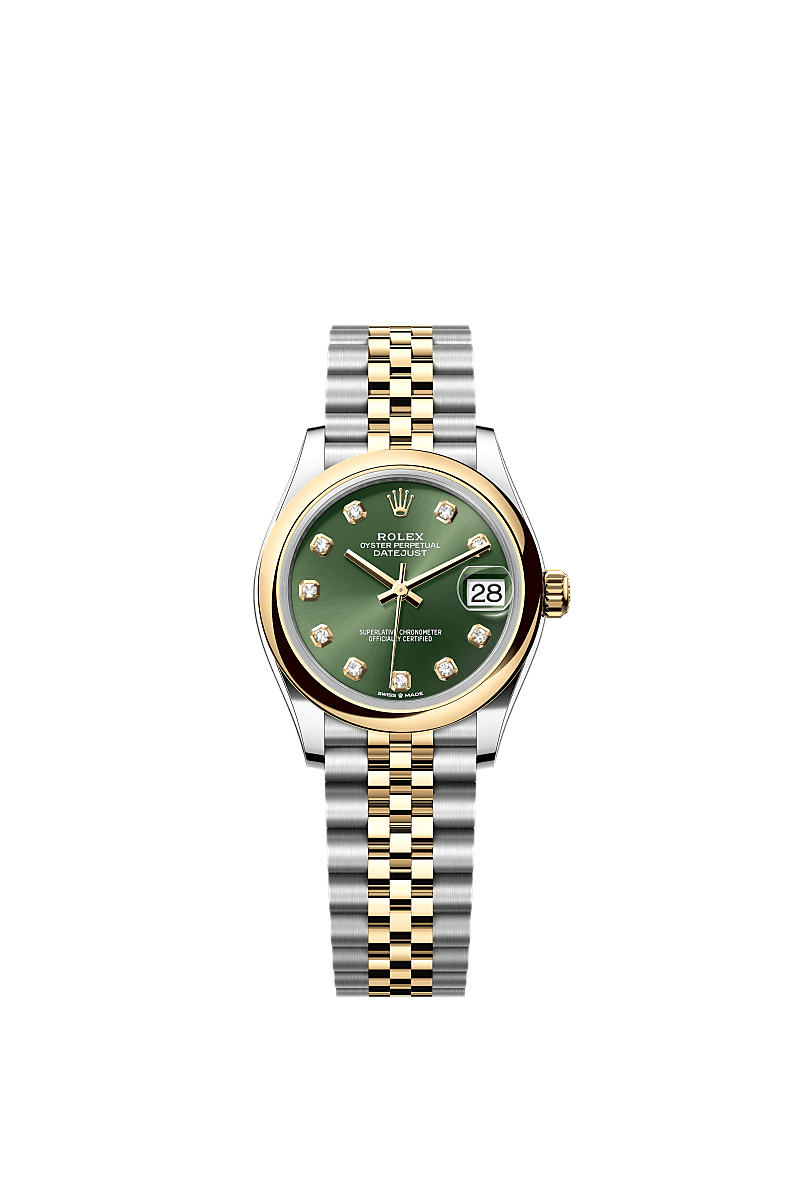 Rolex Datejust 31 Stainless Steel/ Yellow Gold / Domed / Olive - Diamond / Jubilee — Ref. 278243