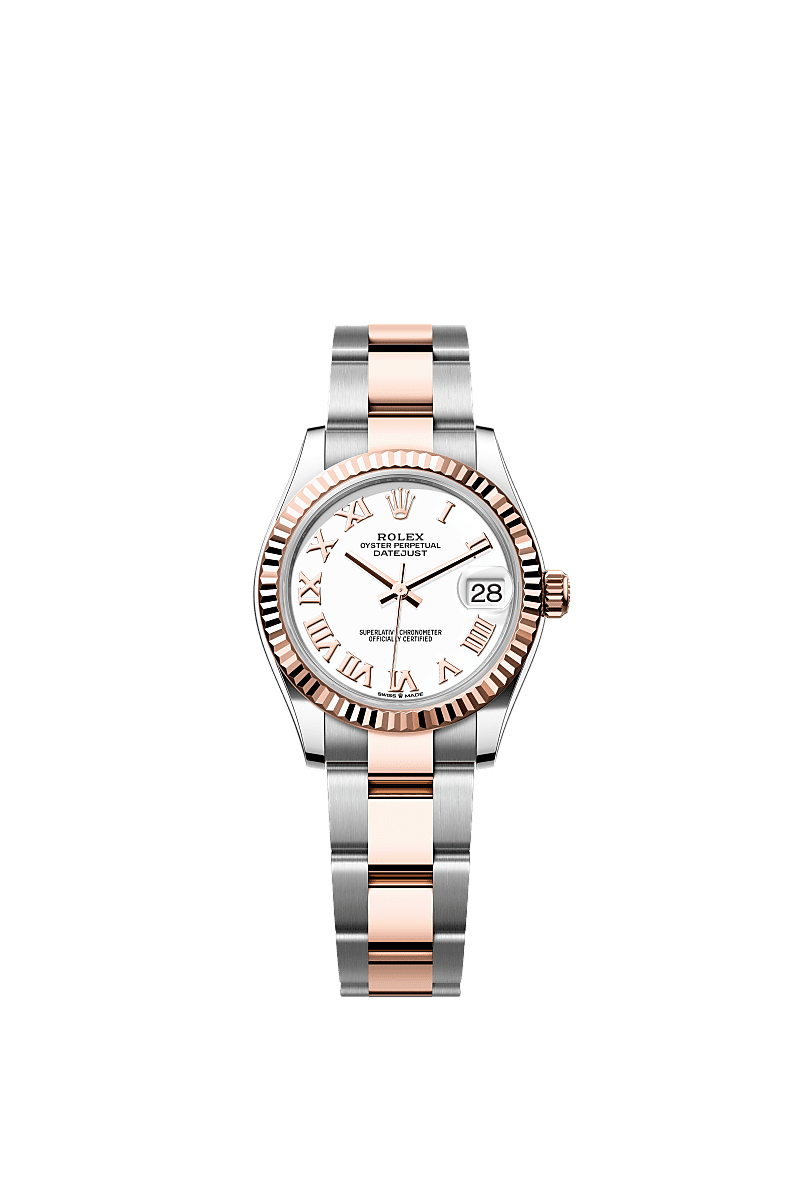 Rolex Datejust 31 Stainless Steel/ Rose Gold / Fluted / White - Roman / Oyster — Ref. 278271