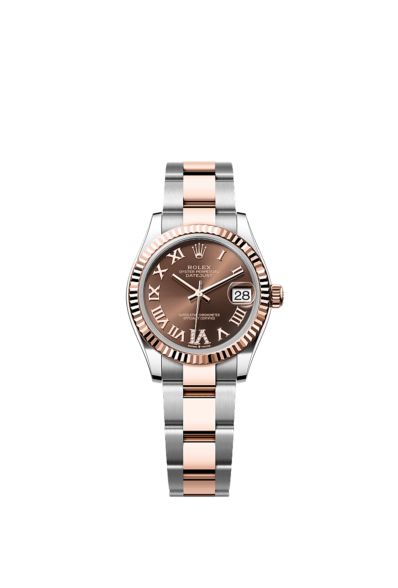 Rolex Datejust 31 Stainless Steel/ Rose Gold / Fluted / Chocolate - Roman / Oyster — Ref. 278271