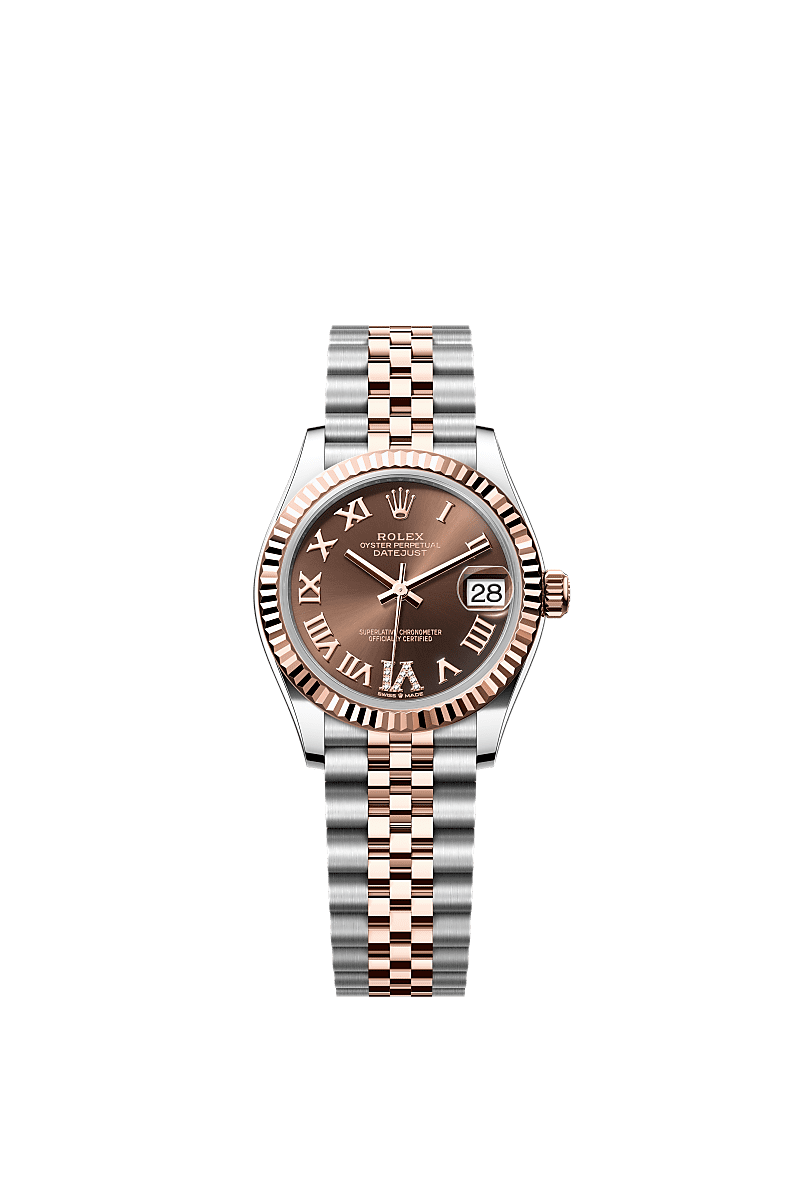 Rolex Datejust 31 Stainless Steel/ Rose Gold / Fluted / Chocolate - Roman / Jubilee — Ref. 278271