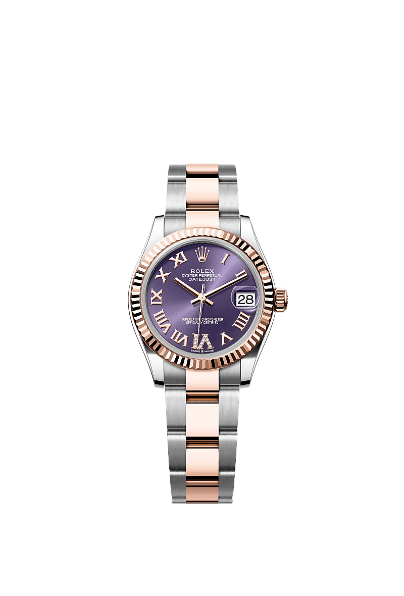 Rolex Datejust 31 Stainless Steel/ Rose Gold / Fluted / Aubergine - Roman / Oyster — Ref. 278271