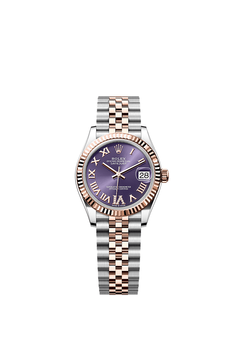 Rolex Datejust 31 Stainless Steel/ Rose Gold / Fluted / Aubergine - Roman / Jubilee — Ref. 278271