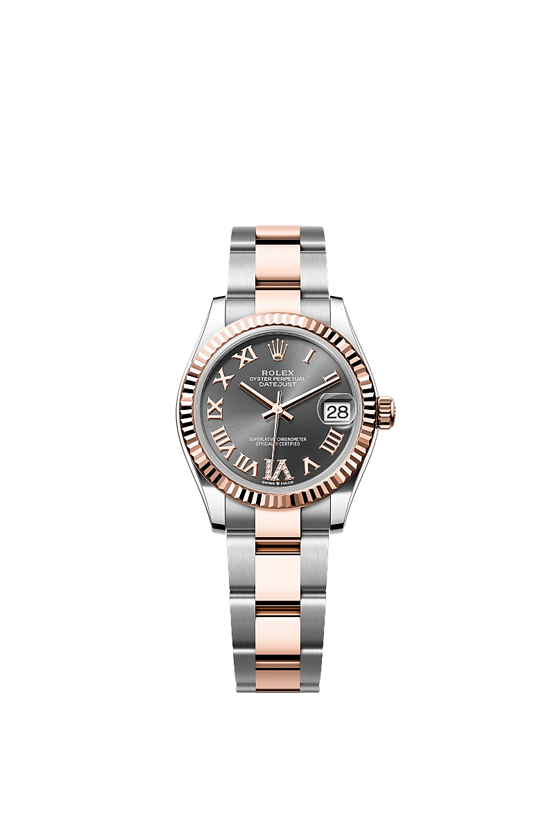 Rolex Datejust 31 Stainless Steel / Rose Gold / Fluted / Grey - Roman / Oyster — Ref. 278271