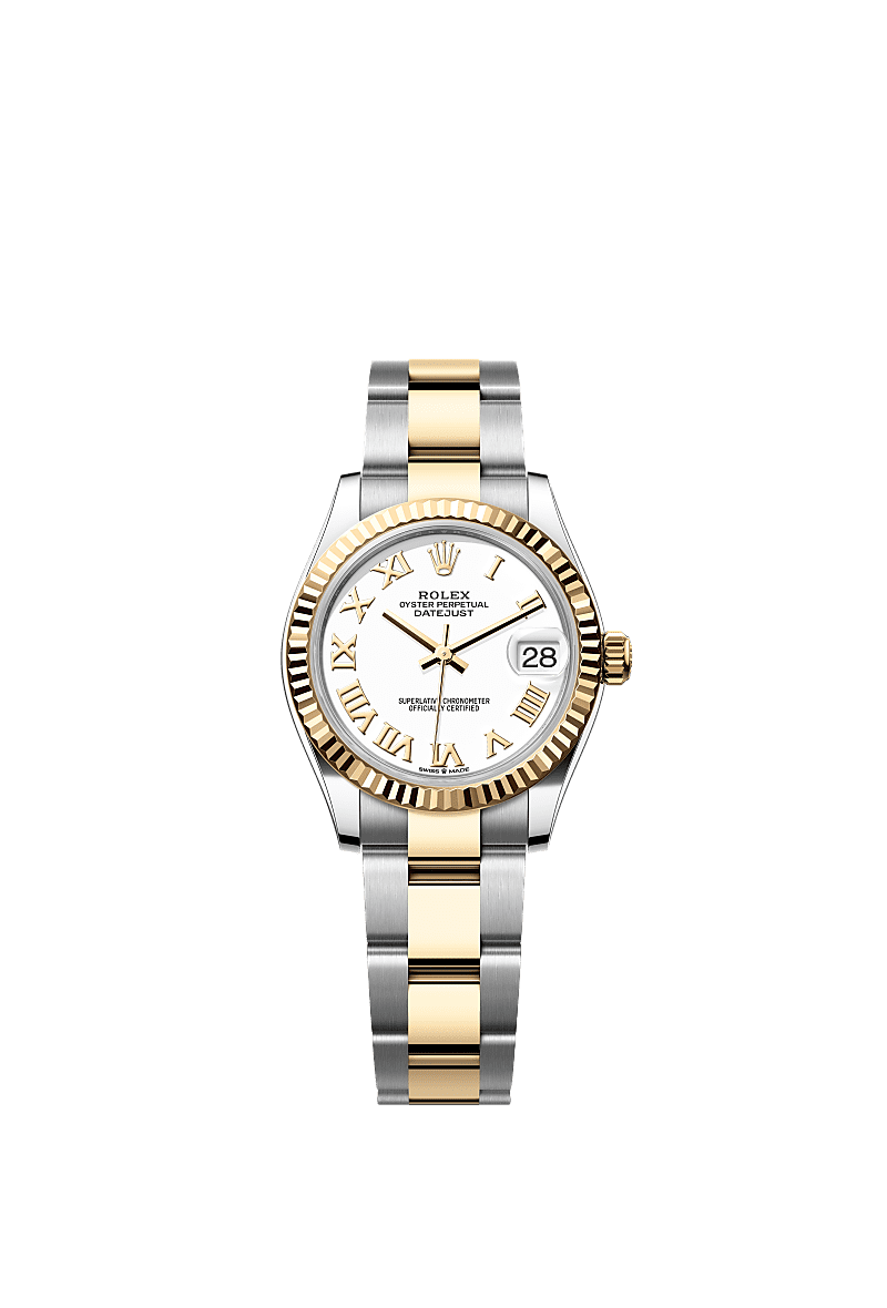 Rolex Datejust 31 Stainless Steel / Yellow Gold / Fluted / White - Roman / Oyster — Ref. 278273