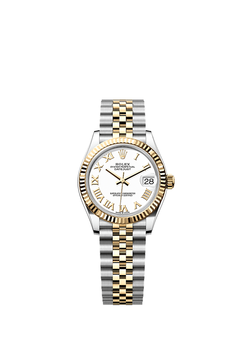 Rolex Datejust 31 Stainless Steel / Yellow Gold / Fluted / White - Roman / Jubilee — Ref. 278273