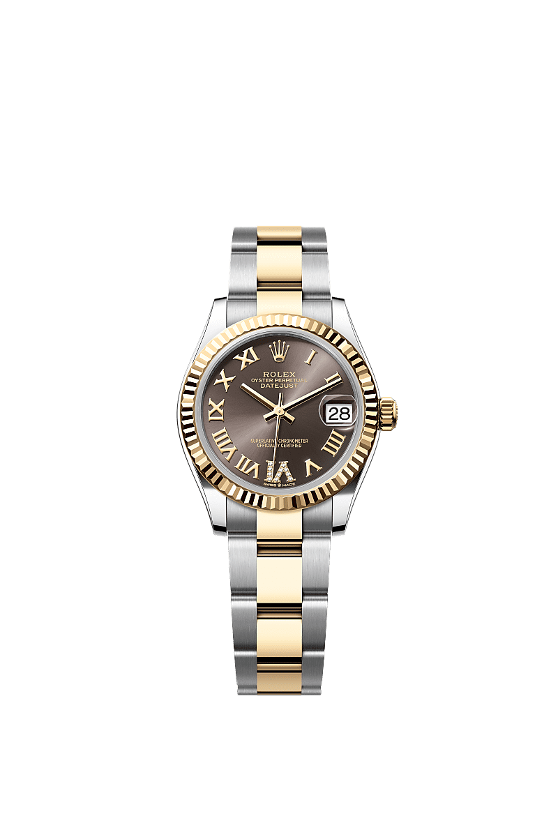 Rolex Datejust 31 Stainless Steel / Yellow Gold / Fluted / Grey - Roman / Oyster — Ref. 278273